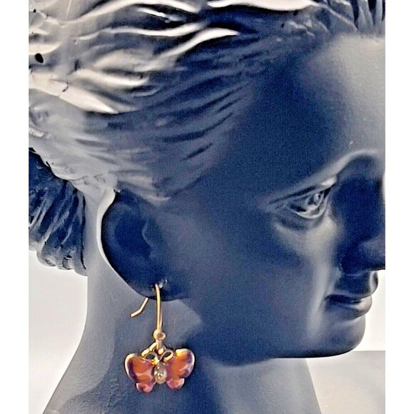 Patricia Nash Mini Butterfly Coral-Purple Pave Center French Wire Drop Earrings - Picture 2 of 4